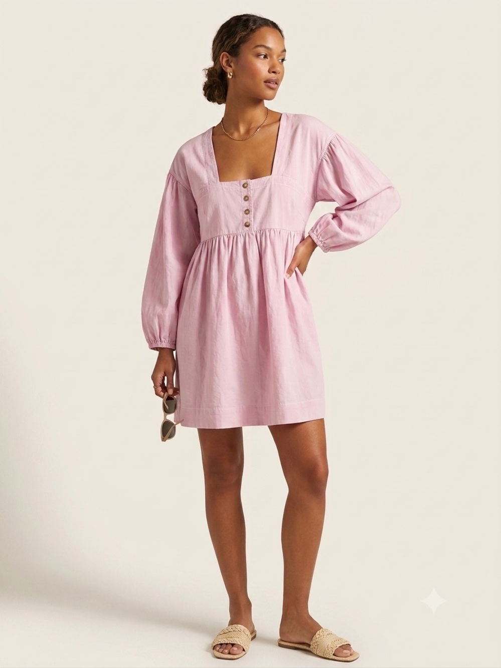 Anthropologie 100% Cotton Pale Pink Baby Doll Mini Dress size Large